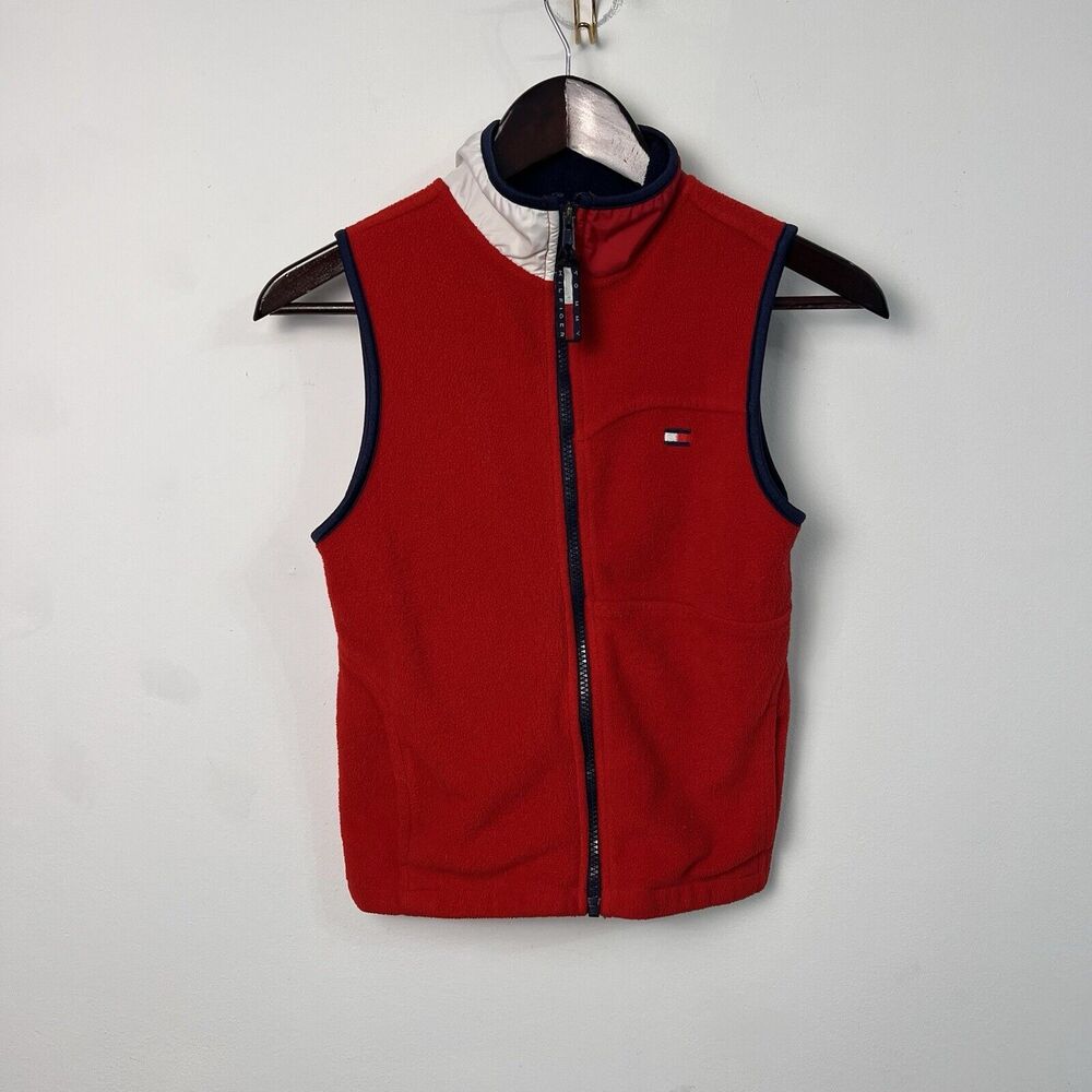 Boys Size 6 Tommy Hilfiger Red Fleece Vest Logo Zipper Front
